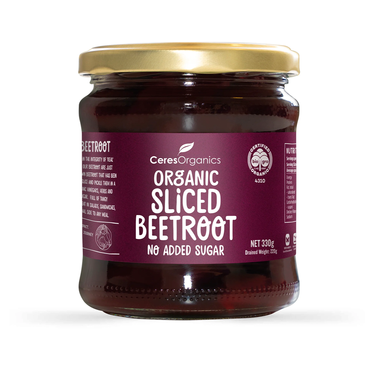 CERES ORGANICS ORGANIC SLICED BEETROOT (330g)