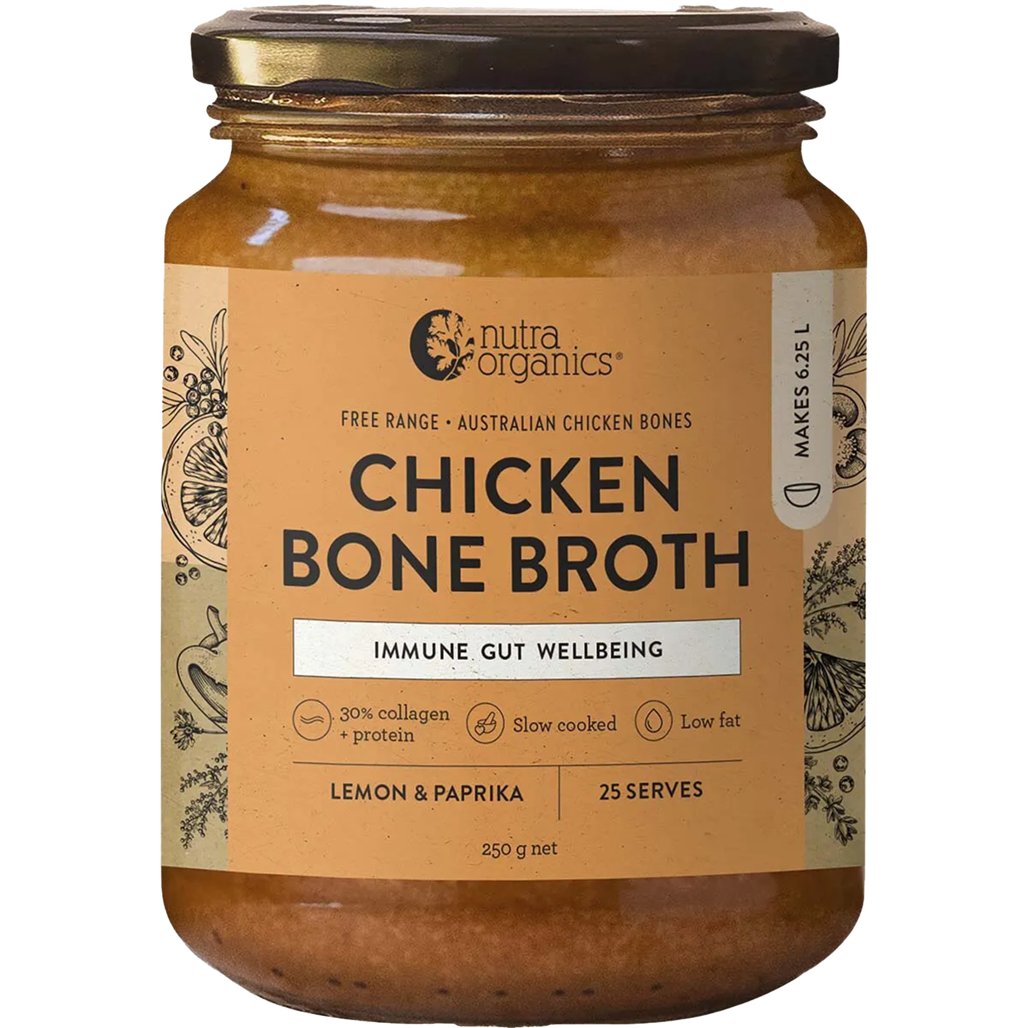 NUTRA ORGANICS CHICKEN BONE BROTH LEMON & PAPRIKA (250g)