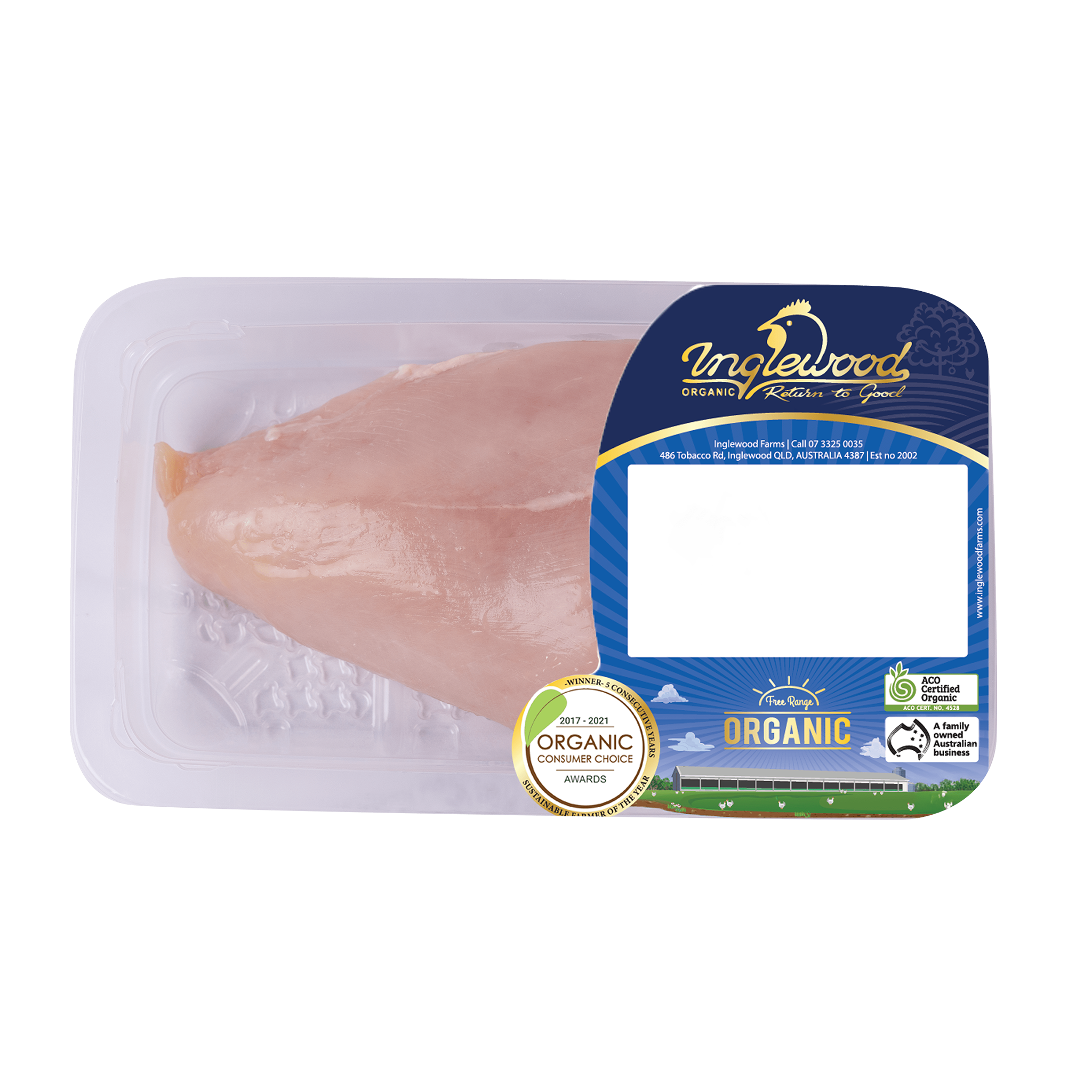 [FROZEN] INGLEWOOD ORGANIC CHICKEN BREAST FILLET (500g)
