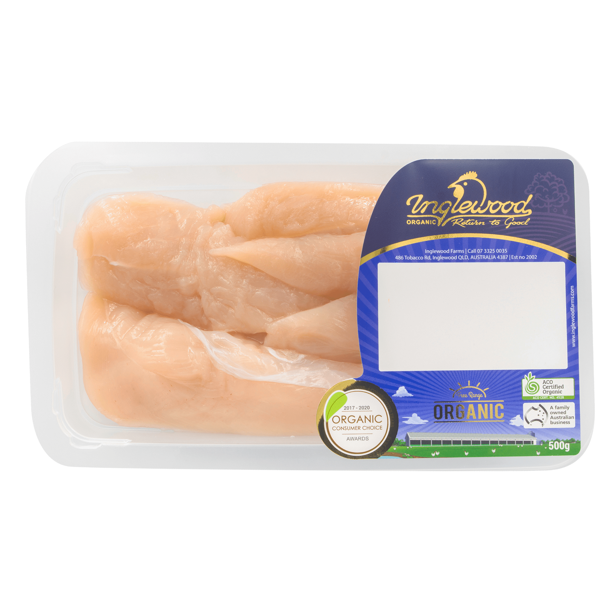 INGLEWOOD ORGANIC CHICKEN TENDERLOIN 3X 500G BULK BUY