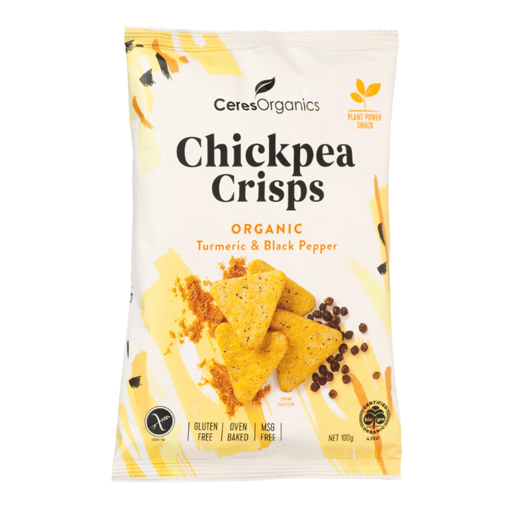 CERES ORGANICS CHICKPEA CRISPS TURMERIC & BLACK PEPPER (100g)