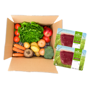 ORGANIC FRUIT & VEG + GRASS FED RUMP STEAK VALUE BOX