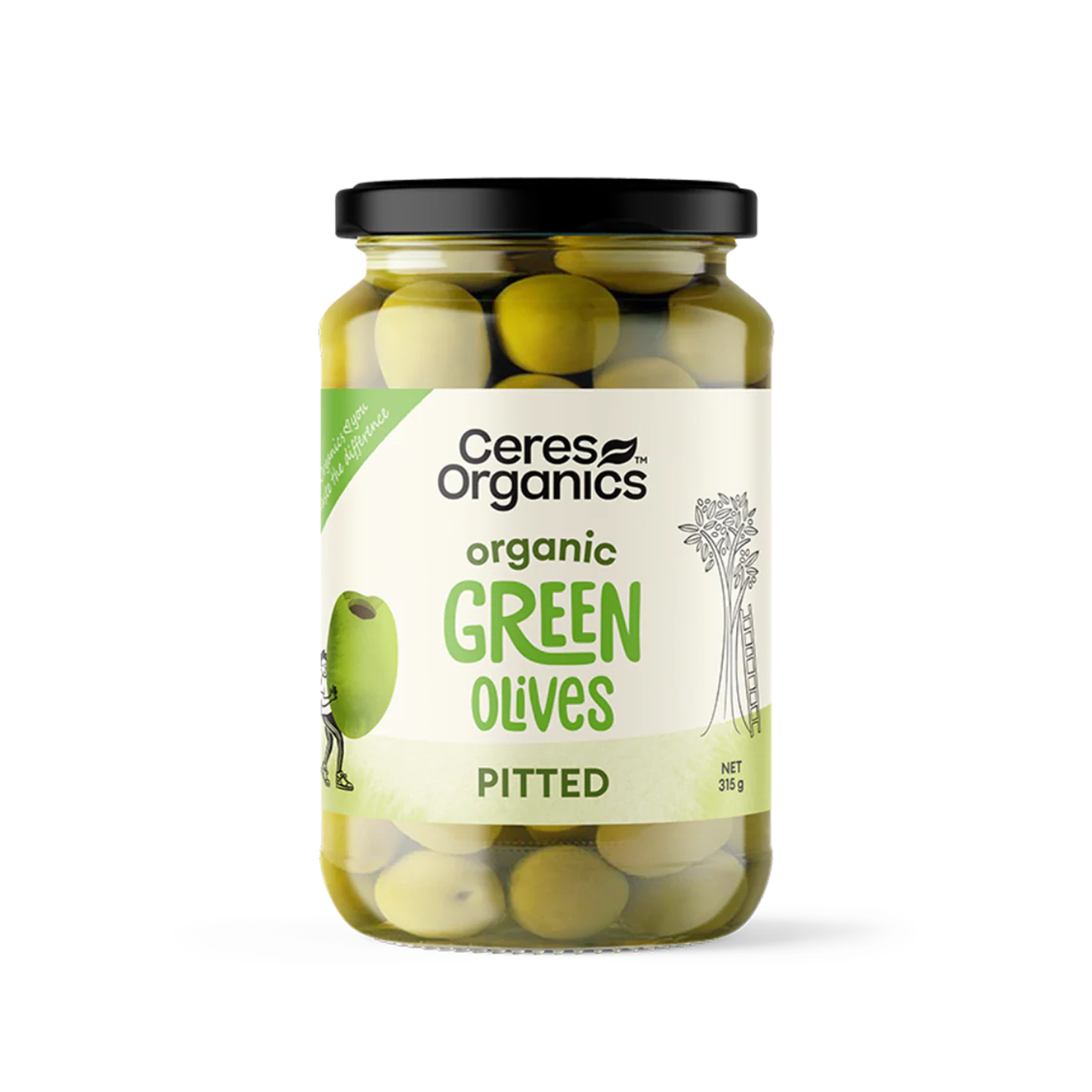 CERES ORGANICS ORGANIC GREEN OLIVES PITTED (315g)