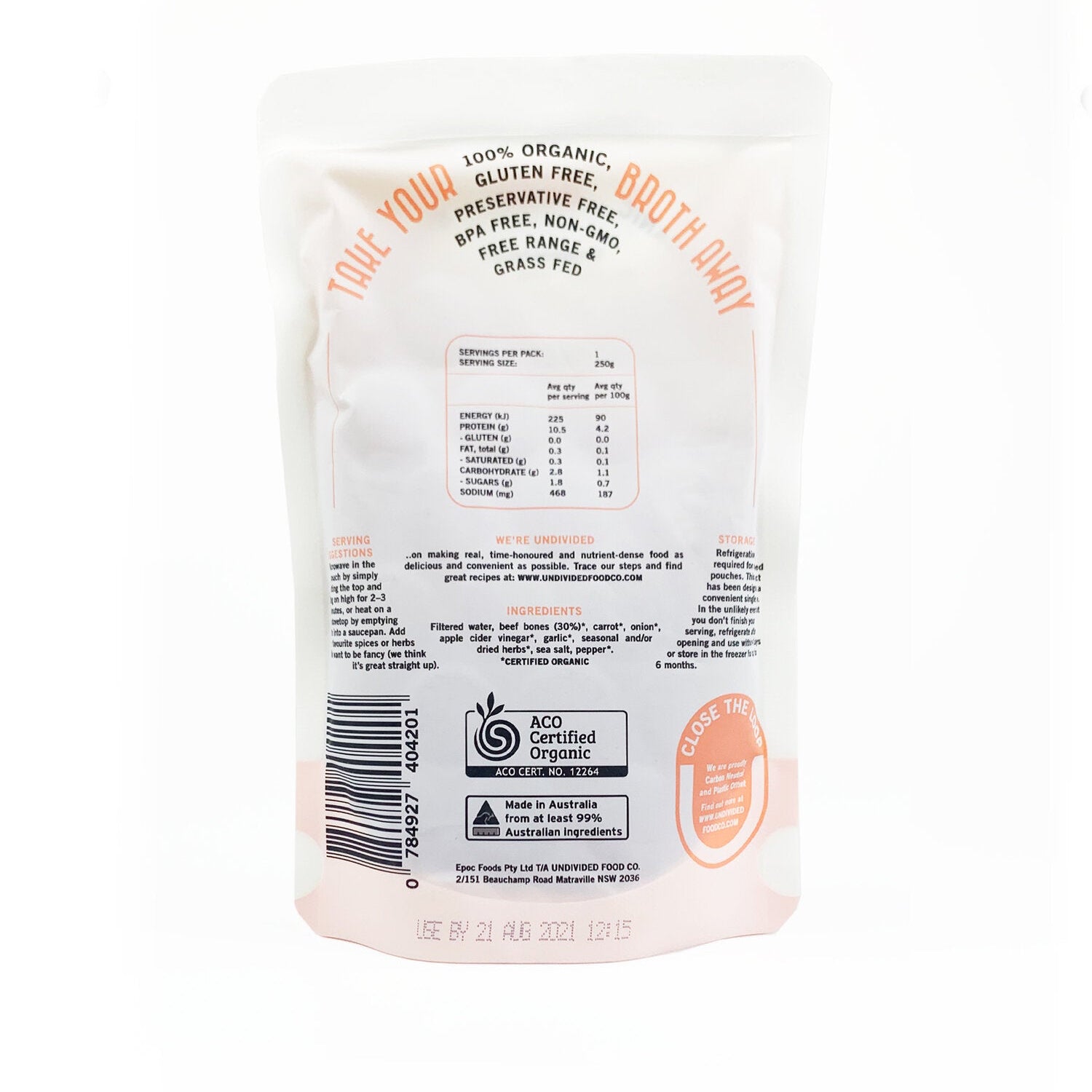 UNDIVIDED FOOD CO ORGANIC BEEF GOOD BONES TO GO (250ml)