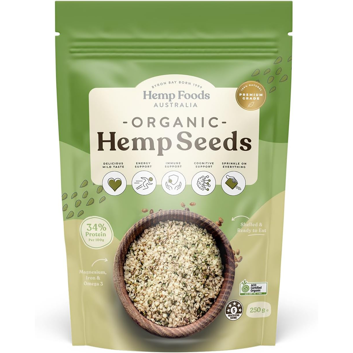 HEMP FOODS AUSTRALIA ORGANIC HEMP SEEDS HULLED (250g)