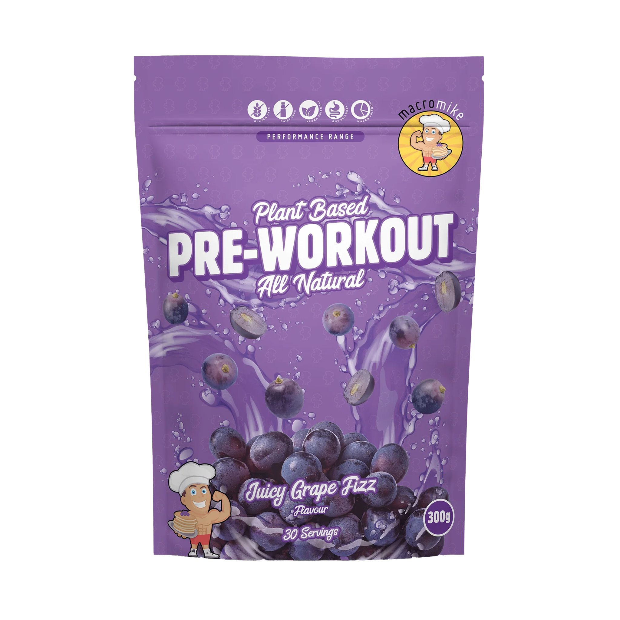 MACRO MIKE PLANT-BASED PRE WORKOUT GRAPE FIZZ (300g)
