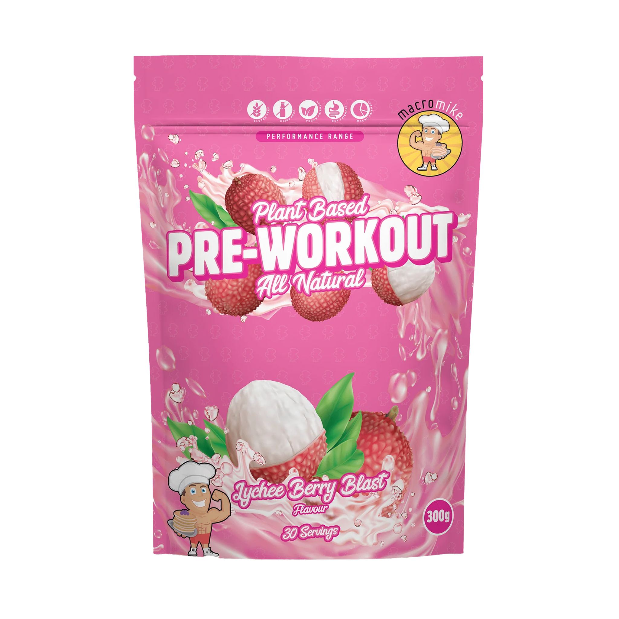 MACRO MIKE PLANT-BASED PRE WORKOUT LYCHEE BERRY BLAST (300g)