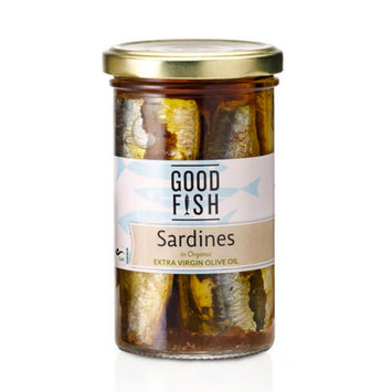 GOOD FISH SARDINES IN ORGANIC EXTRA VIRGIN OLIVE OIL JAR (195g)