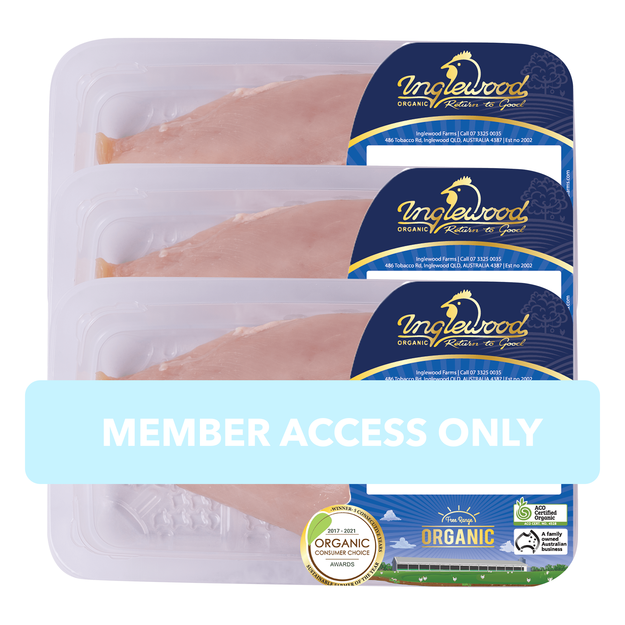 INGLEWOOD ORGANIC CHICKEN BREAST 3X 500G BULK BUY