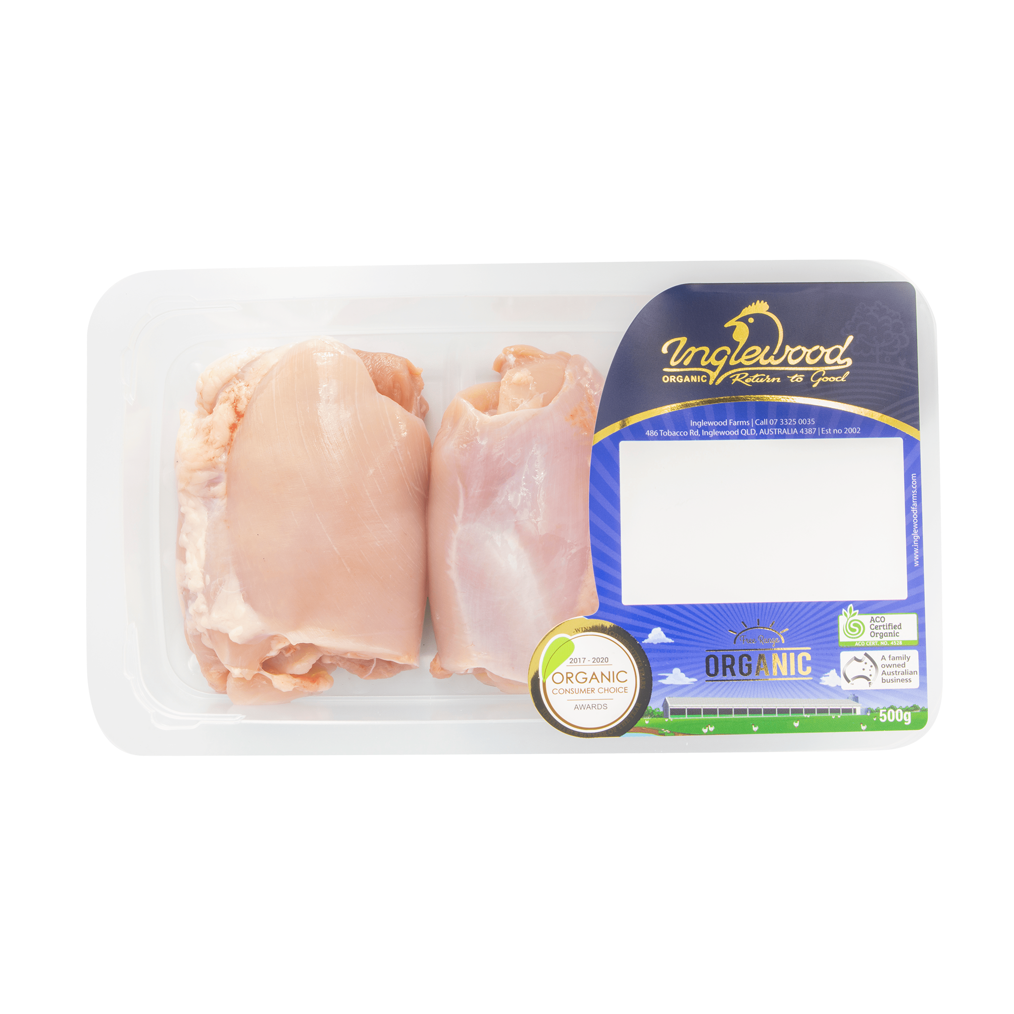 [FROZEN] INGLEWOOD ORGANIC CHICKEN THIGH FILLET (500g)