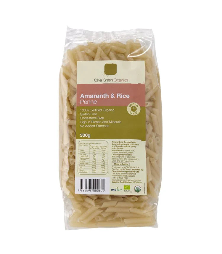 OLIVE GREEN ORGANICS AMARANTH & RICE PENNE (300g)